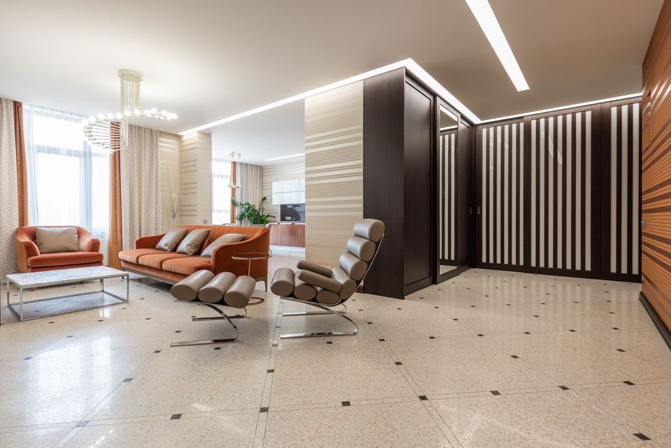 Refined residential interior with lounge chairs